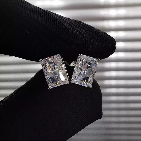 New 925 Silver Radiant Diamond Stud Earrings - Picture 4 of 6